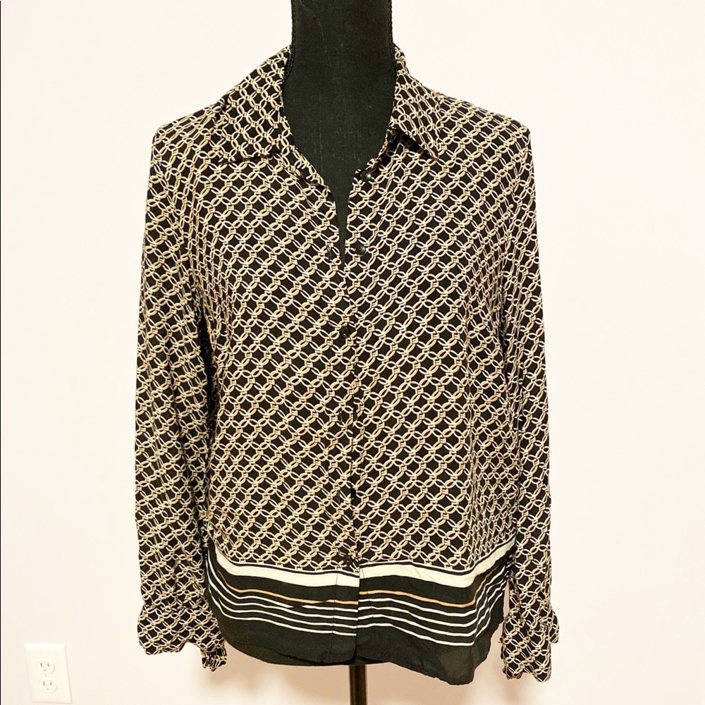 Last Call** Chain Pattern Button Up Collar Top Shirt Patterned